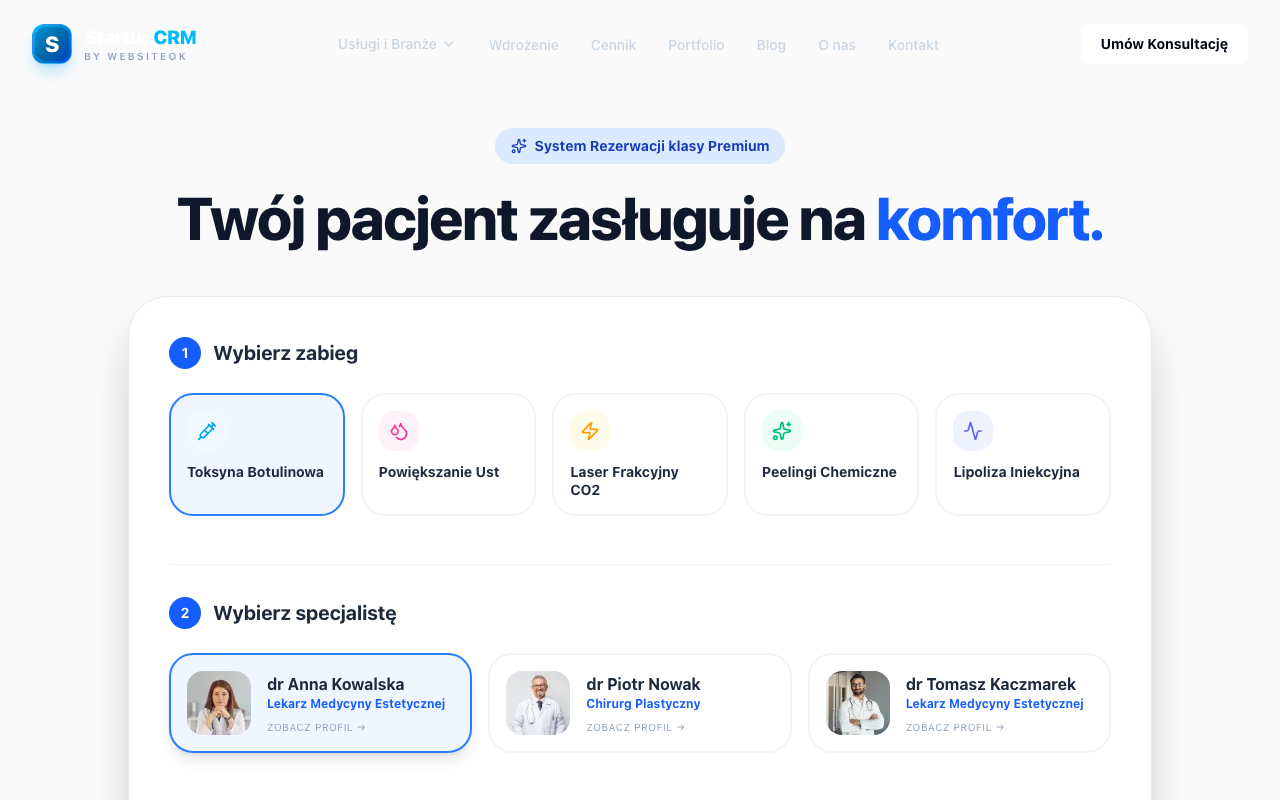 Wybór usługi i specjalisty w systemie rezerwacji online