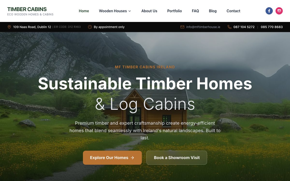 Strona MF Timber House — domy i domki drewniane w Irlandii